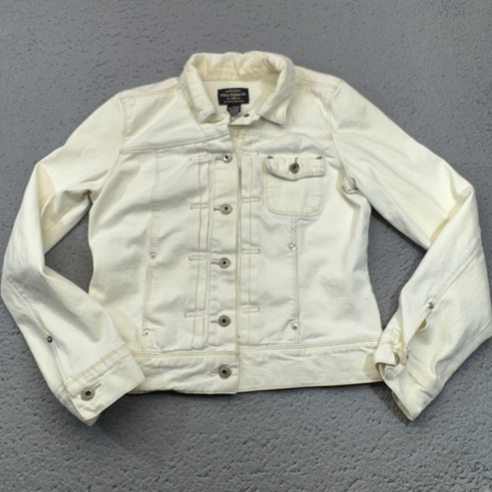 Polo Ralph Lauren Trucker Jacket Womens Medium White Denim Jeans Co Kaitline 90s